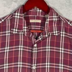 Burberry Brit Shirt Mens Large Purple Plaid Long‎ Sleeve Button Up